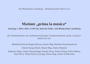 Plakat Matinee "prima la musica" 2016