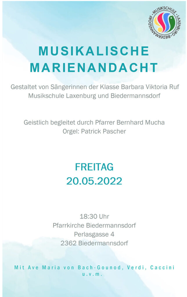 Plakat Musikalische Marienandacht in der Pfarrkirche Biedermannsdorf 2022